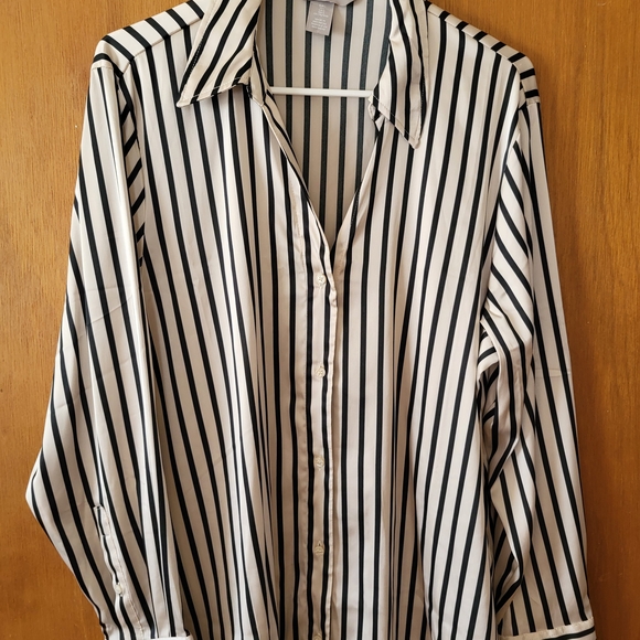 H&M Tops - H&M Black and Cream Striped Blouse